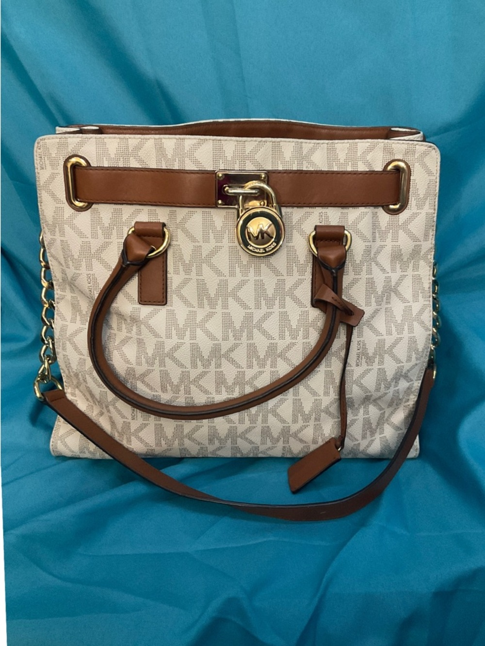 MICHAEL KORS Hamilton Large Vanilla Brown Monogram Tote/Shoulder Bag - Picture 5 of 14